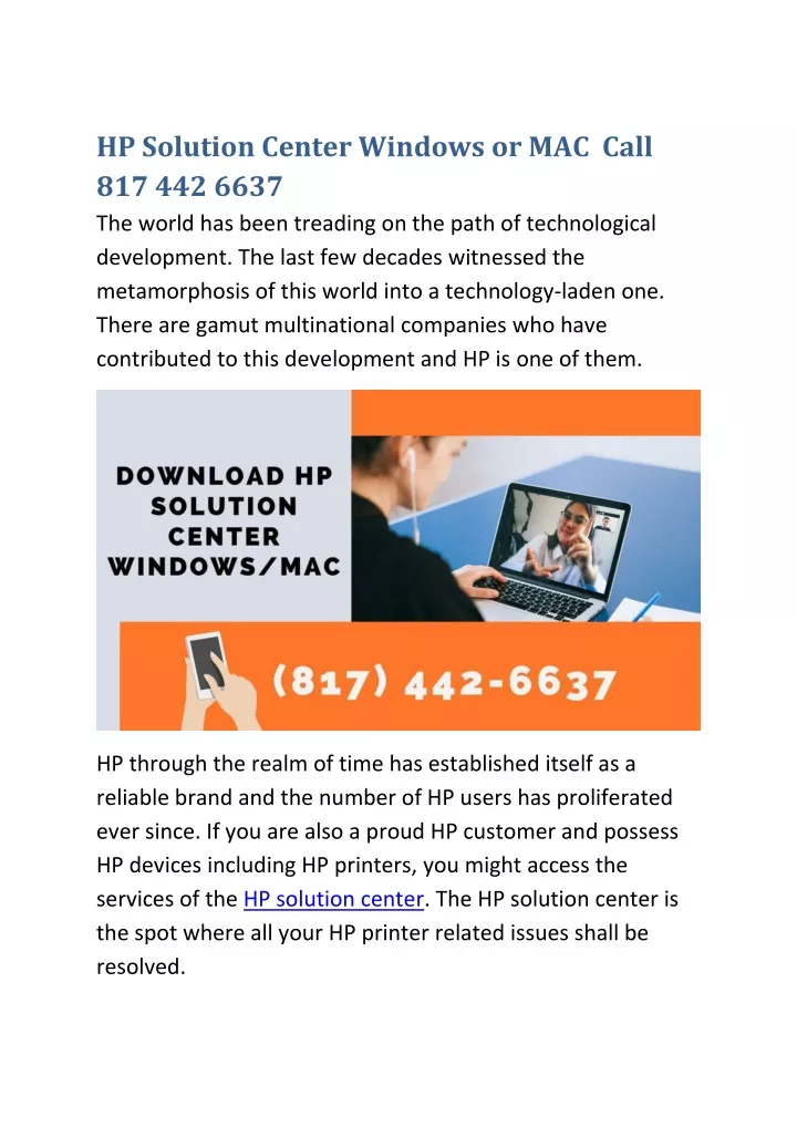 hp solution center windows or mac call