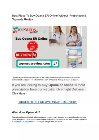 Best Place To Buy Opana ER Online Without  Prescription _ Topmeds Review