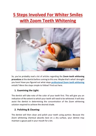 5 Steps Involved For Whiter Smiles with Zoom Teeth Whitening