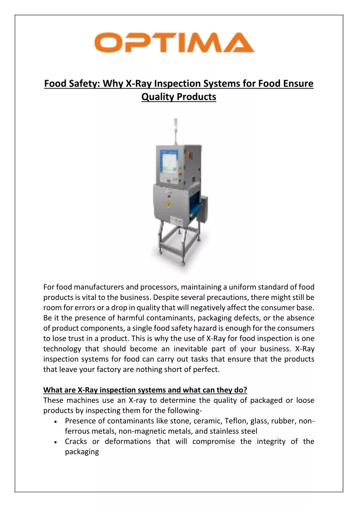 food safety why x ray inspection systems for food