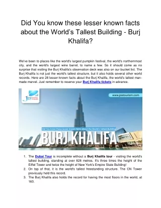 Did You know these lesser known facts about the - Burj Khalifa?