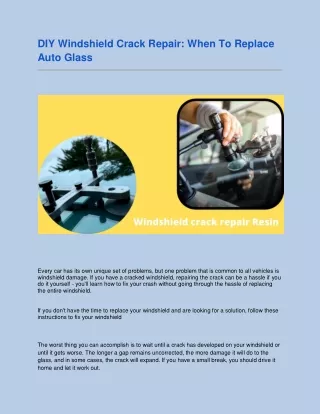 DIY Windshield Crack Repair When To Replace Auto Glass