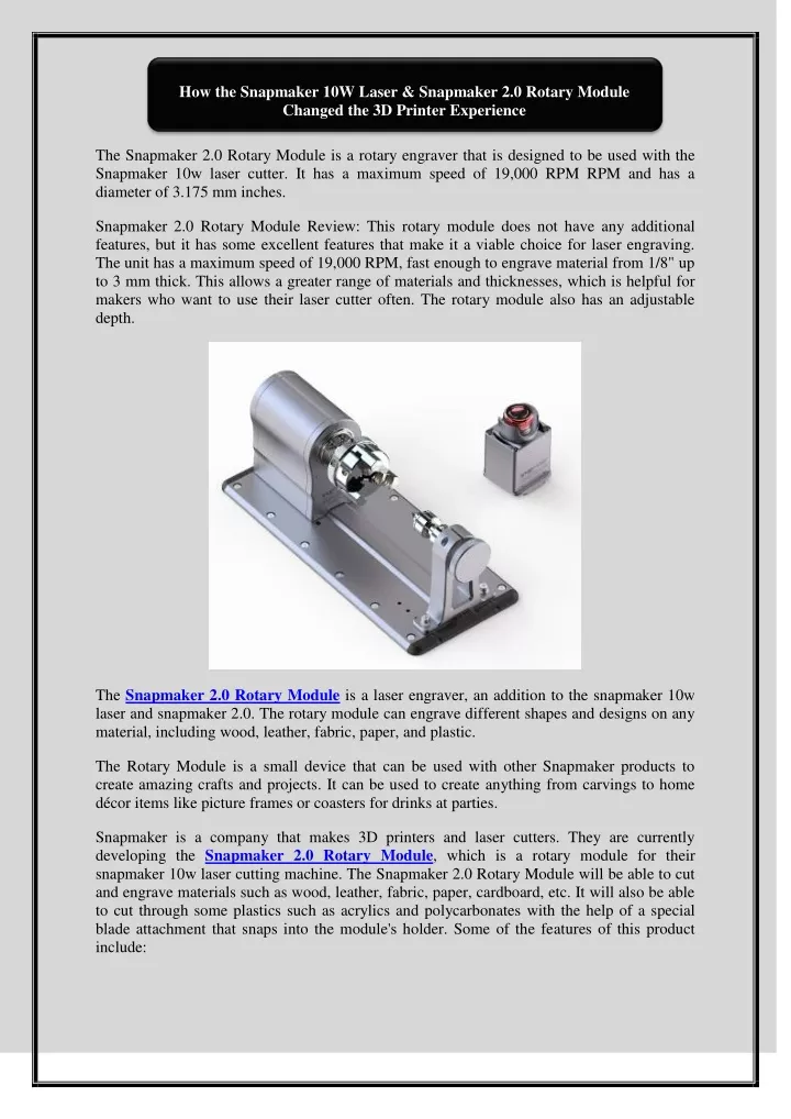 how the snapmaker 10w laser snapmaker 2 0 rotary