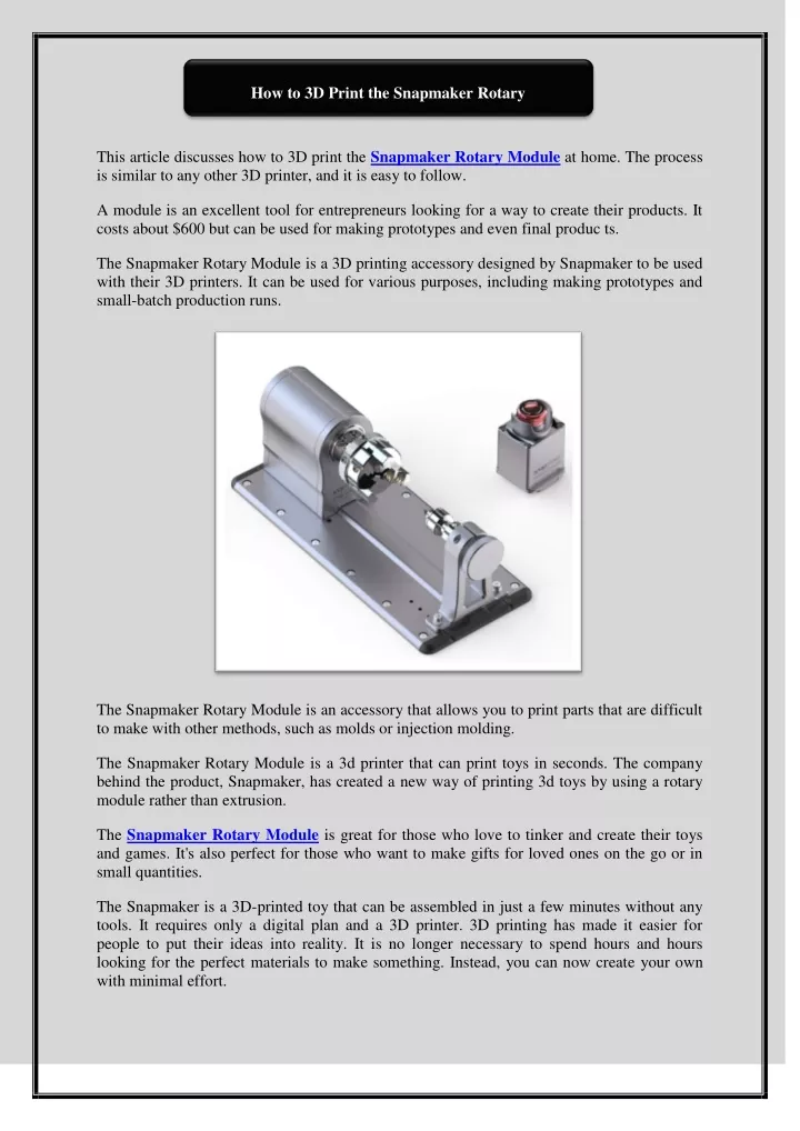 how to 3d print the snapmaker rotary