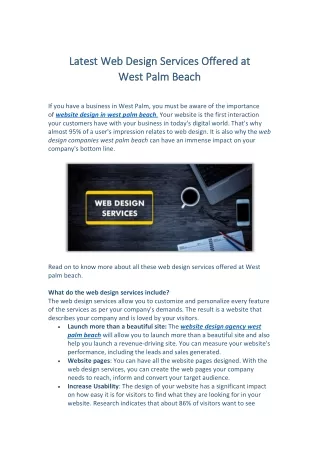 Latest web design services offered at west palm beach