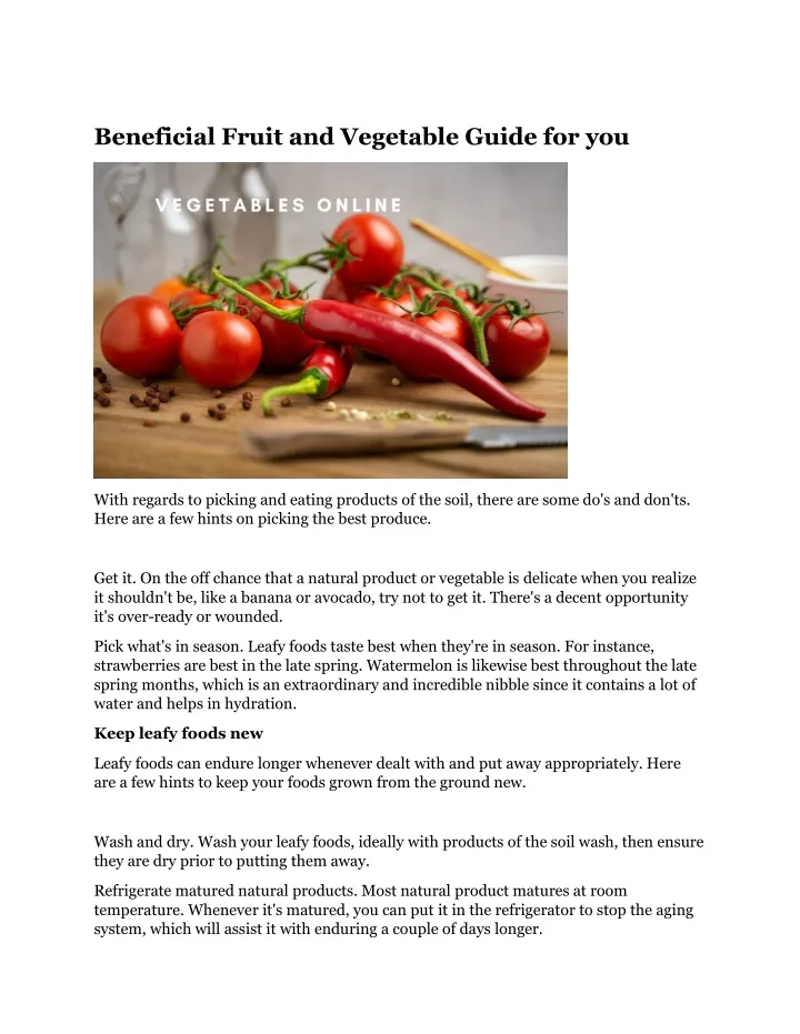 beneficial fruit and vegetable guide for you