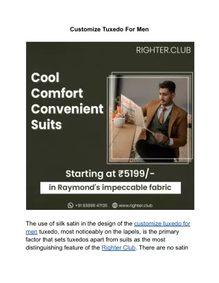 Customize Tuxedo For Men | Righter Club