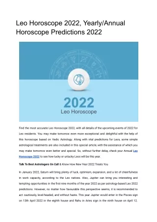 Leo Horoscope 2022, Yearly_Annual Horoscope Predictions 2022