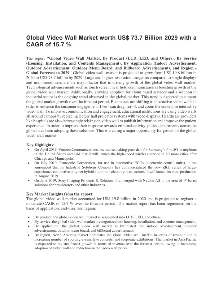 global video wall market worth us 73 7 billion