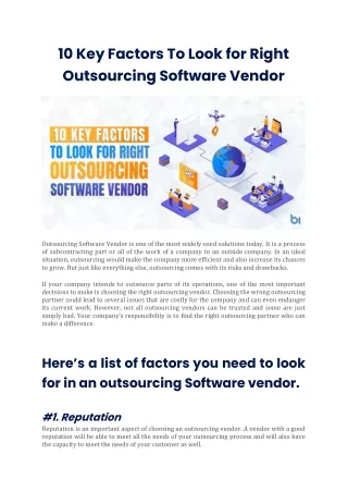 10 Key Factors To Look for Right Outsourcing Software Vendor