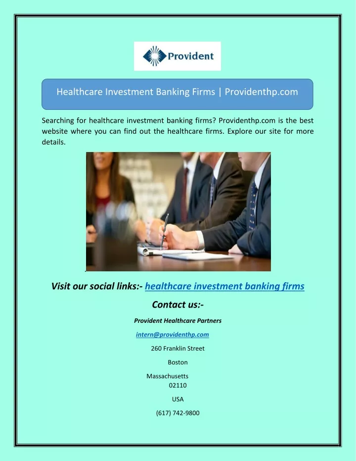 healthcare investment banking firms providenthp