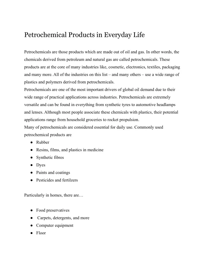 petrochemical products in everyday life