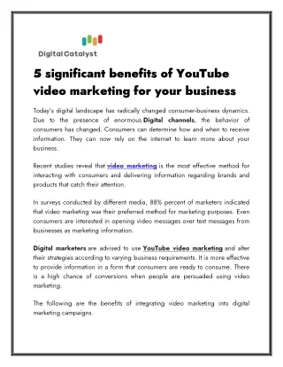 5 significant benefits of YouTube video marketing for your business
