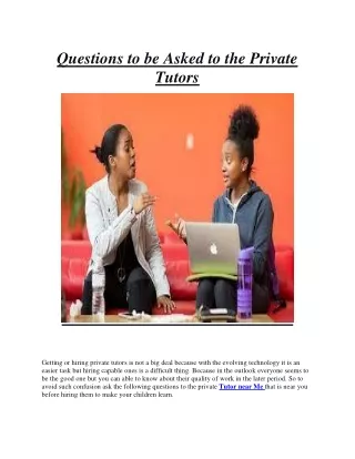 questions to be asked to the private tutors