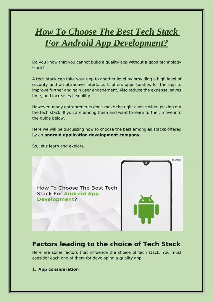 how to choose the best tech stack for android