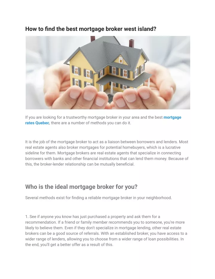 how to find the best mortgage broker west island