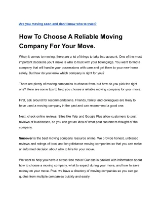 are you moving soon and don t know who to trust