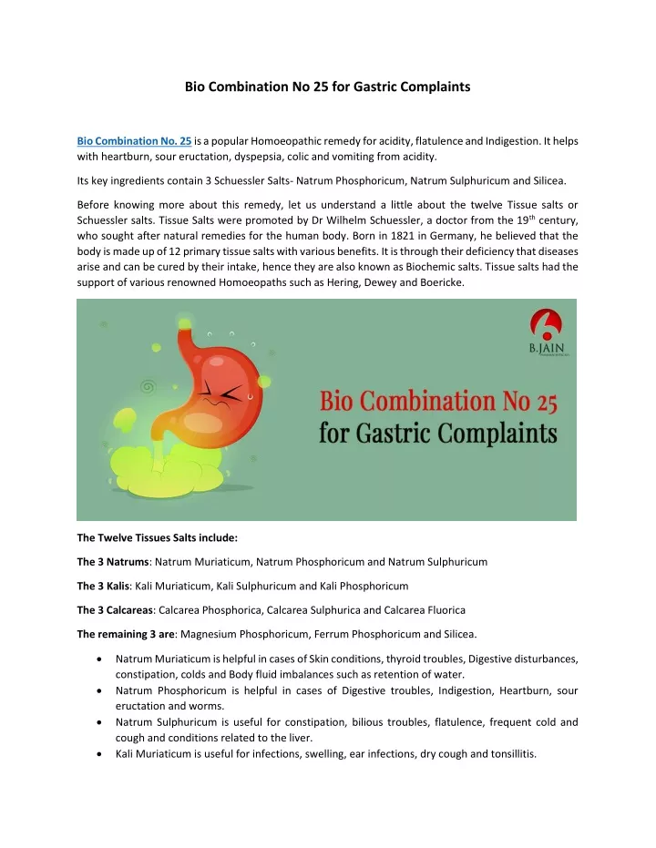 bio combination no 25 for gastric complaints