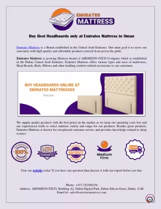 Buy Best Headboards only at Emirates Mattress in Oman