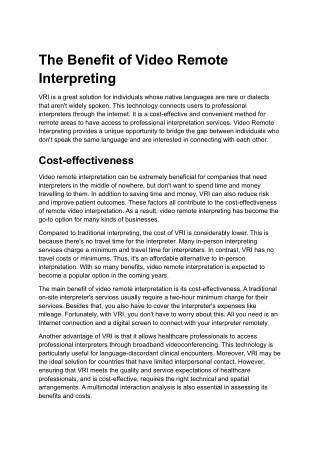 The Benefit of Video Remote Interpreting