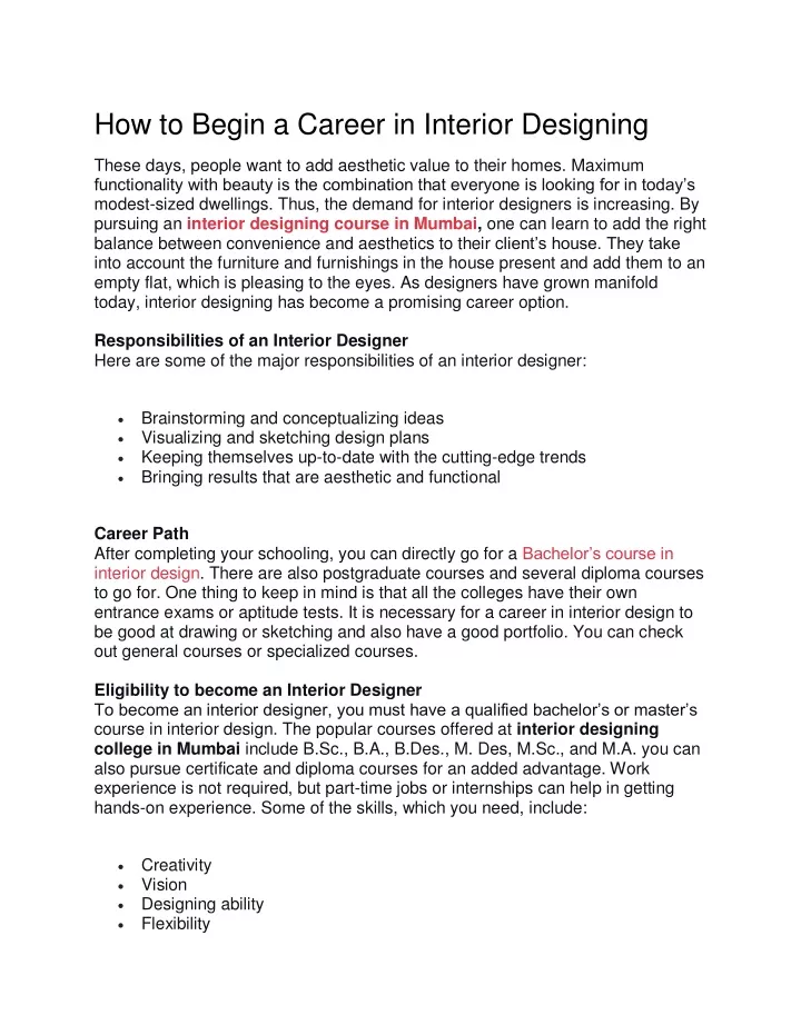 how to begin a career in interior designing