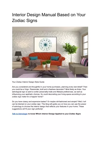 Interior Design Manual Based on Your Zodiac Signs