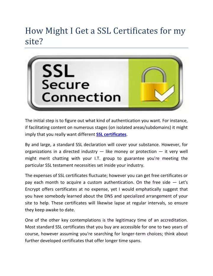 how might i get a ssl certificates for my site