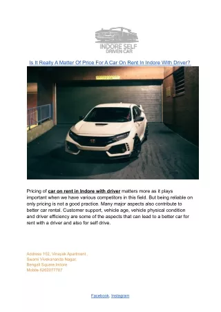 Is It Really A Matter Of Price For A Car On Rent In Indore With Driver