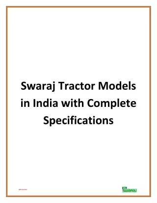 Swaraj Tractor Models in India with Complete Specifications