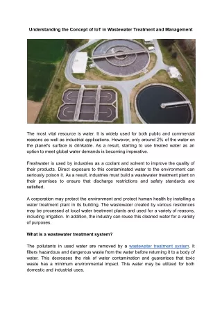 Understanding the Concept of IoT in Wastewater Treatment and Management