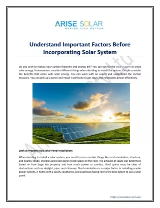 Understand Important Factors Before Incorporating Solar System