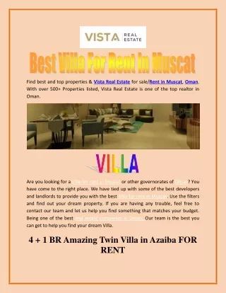 Best Villa For Rent In Muscat