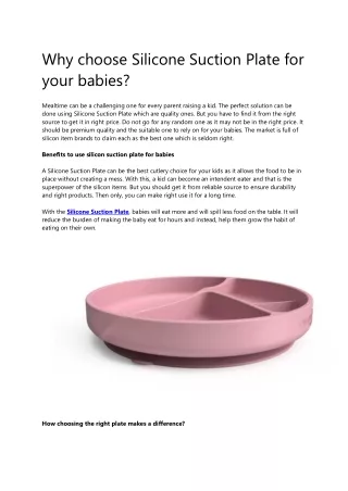 Why choose Silicone Suction Plate for your babies