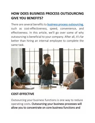 HOW DOES BUSINESS PROCESS OUTSOURCING GIVE YOU BENEFITS
