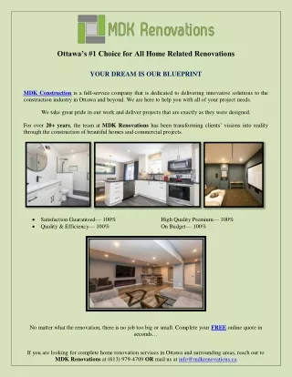MDK Renovations - Ottawa’s #1 Choice For All Home Related Renovations