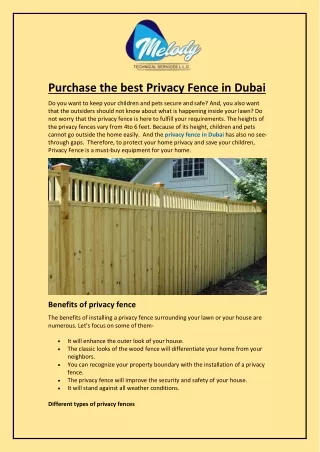 Purchase the best Privacy Fence in Dubai