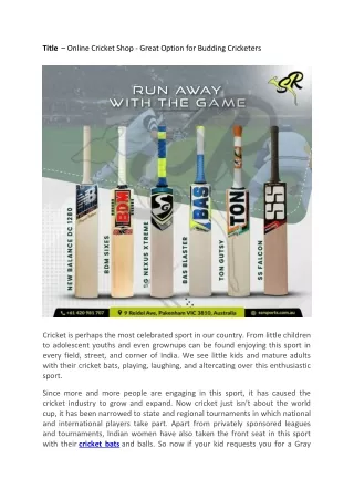 Online Cricket Shop - Great Option for Budding Cricketers