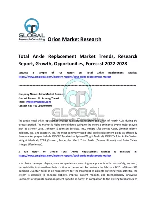 Total Ankle Replacement Market Size, Share, Trends and Overview 2022-2028
