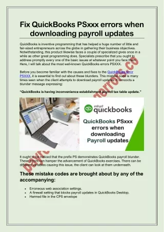 Fix QuickBooks PSxxx errors when downloading payroll updates
