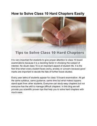 How to Solve Class 10 Hard Chapters Easily