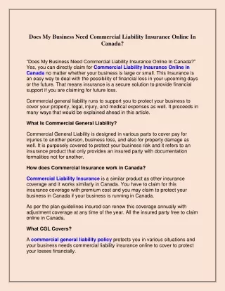 Does My Business Need Commercial Liability Insurance Online In Canada