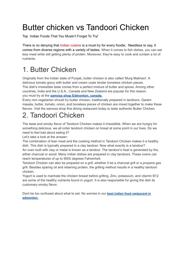butter chicken vs tandoori chicken