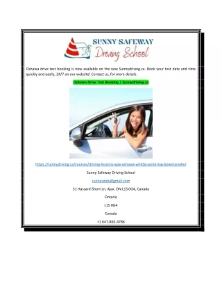 Oshawa Drive Test Booking  Sunnydriving.ca