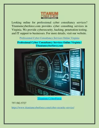 Professional Cyber Consultancy Services Online Virginia | Titaniumcyberforce.com
