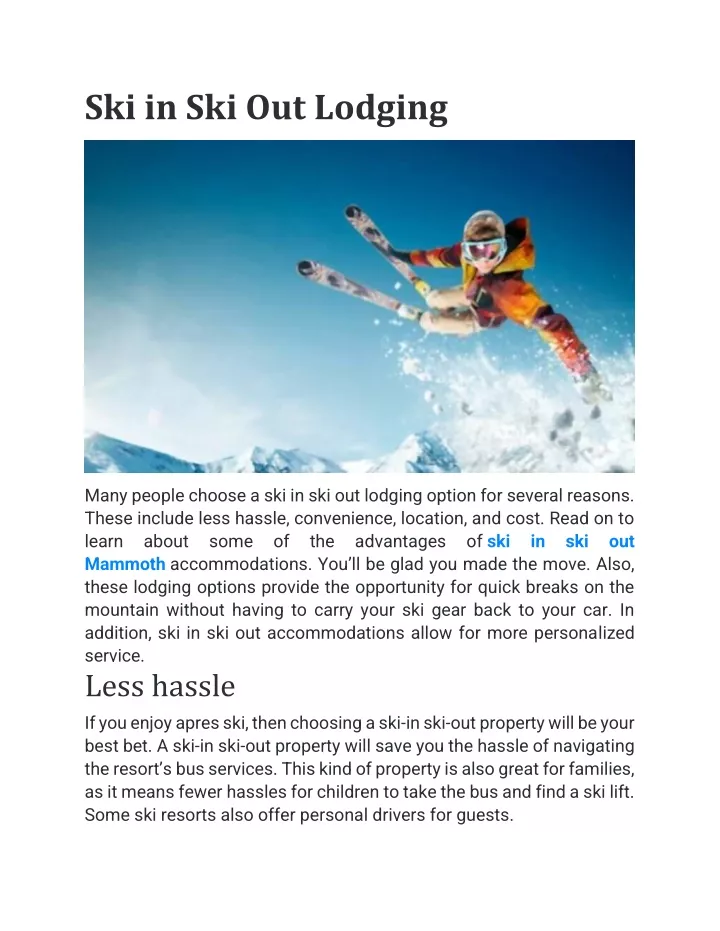 ski in ski out lodging