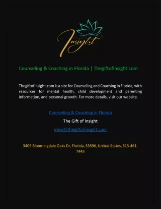 Counseling & Coaching in Florida  Thegiftofinsight