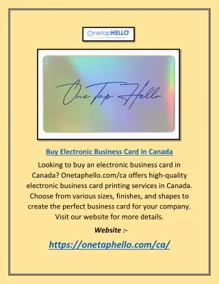 Buy Electronic Business Card in Canada | Onetaphello.com/ca
