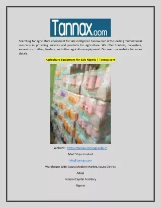 Agriculture Equipment for Sale Nigeria | Tannax.com