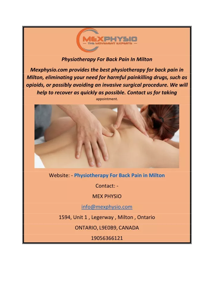 physiotherapy for back pain in milton