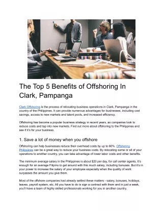 The Top 5 Benefits of Offshoring In Clark, Pampanga
